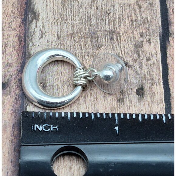 Lot of 3 Silver Tone Pierced Dangle Drop Earrings Hoops Swirl Navy Blue Centers - Picture 4 of 10